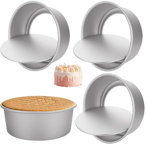 YOUNTHYE 8 inch Cake Tins for Baking Round Loose Bottom Cake Tin, Set of 4 Aluminum Cake Pan Non-Stick Deep Baking Tins for Christmas Wedding Birthday Party