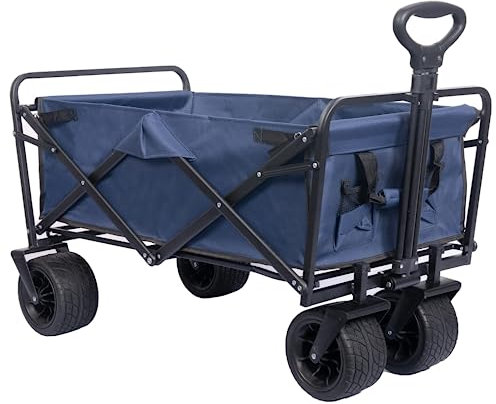 Carrello Spiaggia Ruote Grandi con Freno, Carrello da Spiaggia Pieghevole con Braccioli Regolabili 2 Tasche a rete, Carretto Spiaggia per Giardino da Campeggio all'aperto Ogni Tipo di Terreno