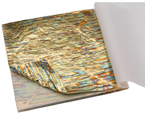 QIUMING DIY 50 Blatt pro Heft, 14 x 14 cm, buntes buntes Goldfossilblatt zum Vergolden mit Möbeln, Beauty-Nageldekoration