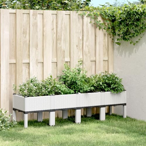 ZEYUAN Växtlåda med ben vit 160 x 40 x 42 cm PP, planteringskruka med spaljé, blomlåda med växtgaller, spaljé, växtlåda, planteringskärl – 367904