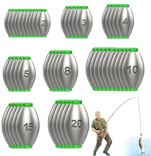 50 Stück Blei Angeln Grundblei, 2g 3g 4g 5g 8g 10g 15g 20g, Sinker Angelblei Blei, Abnehmbar und Wiederverwendbar, Angelzubehör Set für Outdoor Sportarten Angeln,Seefischerei,SüßWasserfisch