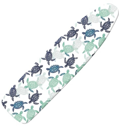 Extra Thick Ironing Board Cover and Pad, Sea Turtle 15x54 Ironing Board Cover, Resist Scorching and Staining,Elastic Edges,Nautical Coral Starfish Coastal Beach Theme Blue Pink