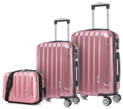 1990s Juego de Maletas Policarbonato Rígida 3 Piezas|Maleta Cabina 55cm|Maleta Mediana 68cm|Neceser 29cm|RosaDorada