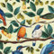 ICYEHAO Papel Pintado Pared de Aves,44 x 300cm Papel Tapiz de aves Azules con Fondo Beige y Diseño Floral de Ramas Verdes para Muebles Paredes en Baño, Sala de Estar, Dormitorio, y Muebles