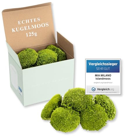 Mia Milano Kugelmoos konserviert | Echtes Bollenmoos für Moosbilder | Haltbares Moos zum Basteln | Wetterfestes Islandmoos (Hellgruen, 125g)