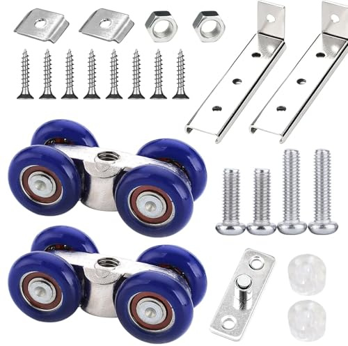 JIjzedL Schiebetürbeschlag Kit, Edelstahl Laufrollen Schiebetür, Blau 4-Rad Schiebetür Rollen, für Innenbereich, Schranktür, Holztüren, Glasschiebetüren, Küchentür