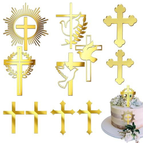 LDBKLGHJ 11 Pièces Gâteau en Forme de Croix Décoration Gâteau Communion Cake Ensemble de Décorations de Gâteau de Baptême, Décoration de Communion, Croix, Décoration de Gâteau