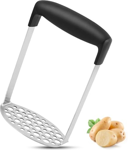 Large Potato Masher Stainless Steel Potato Mashers with No-Slick Handle,Smooth Food Mashers for Mashed Potatoes,Baby Food, Jam,Vegetables and Fruits, 1 Pack