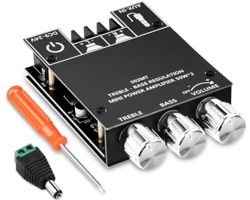 KKMOL 502MT 2x50W Bluetooth 5.0 Stereo Verstärker Board 2.0-Kanal Stereo Audio Empfänger Leistungsverstärker Modul mit AUX-Eingänge Bass Treble AMP