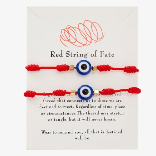HAMKU 2 Pezzi di Filo Rosso del Destino, Braccialetti Rossi Regolabile, Bracciale Filo Rosso del Destino, Amuleto Della Possessione, Unisex, Comodo da Indossare, Alla Moda e Versatile（Con occhi blu）