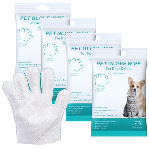 BORDEAG 24 Pièces Gants De Nettoyage pour Animaux De Compagnie, Lingette Chien Chat, Gants Tout-en-Un pour Chien Et Chat, Gants sans Lavage pour Animaux pour Les Voyages, Nettoyage sans Rinçage
