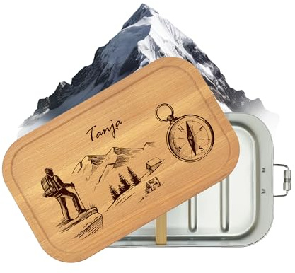 Thiger Brotdose Edelstahl Wandern, personalisiert, Holzdeckel