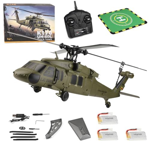 MechEdu WL K170 Black-Hawk Rc Hubschrauber, UH-60L 170 Größe 2,4G 4-Kanal Schwungstabfreier Funkhubschrauber Für Erwachsene, Mit Einstellbarem Linken Und Rechten Handgashebel (RTF-Version)