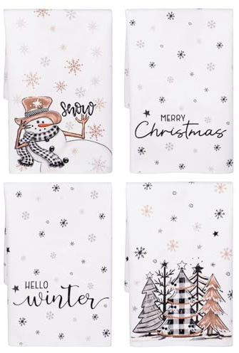 PaiTaiChan 4er Set Geschirrtücher Weihnachten Weihnachts Geschirrtücher Gästehandtücher Weihnachten Weihnachtsdeko Küche Weihnachtstisch Winter Weihnachtsmotiv Spruch Bad