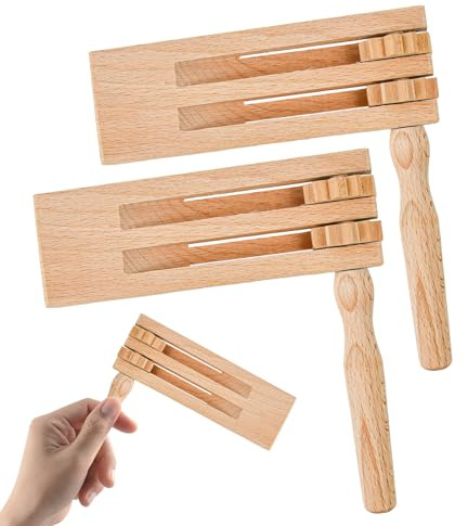SLTAXAR 2 PCS Carraca de Madera para Niños, Instrumentos Musicales de Madera Pequeños, Juguetes Musicales Educativos Giratorio para Fiestas, Eventos Deportivos y Actividades de Desarrollo Sensorial