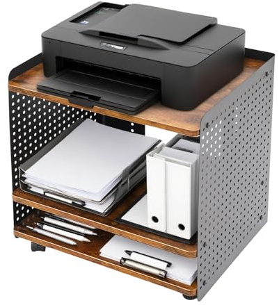 SHZICMY Druckertisch mit Rollen, Druckerständer mit verstellbaren Ablagen und arretierbaren Rädern, Druckerwagen Moderne-Design, 50 x 39 x 50 cm, für Büro, Fax, Kopierer (Braun)