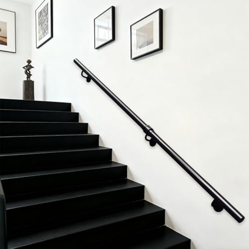 Corrimano da Parete per Scale Interne - Corrimano per Scale in Metallo Nero con Staffe - Ringhiera per Scale Moderna Barra di Sicurezza in Ferro Battuto per Anziani e Bambini(180cm)