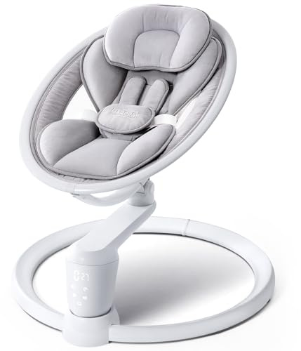 HARPPA Weddell Plus Electric Baby Swings for Infants and Newborns, Eye-Level Baby Swing 5 Speeds and Remote Control 10 Built-in Melodies, 2 Seat Positions & 180° Rotation for Indoor Use, Dove Gray
