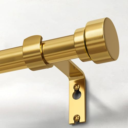 Gormena Gardinenstange Gold 80-365cm Metall Ausziehbar Modernes Design | 25mm Dia Lang Vorhangstange Wandmontage 15KG Stabil Und Durchhangfrei FüR Schlafzimmer Wohnzimmer Oder KüChe Einfache Montage