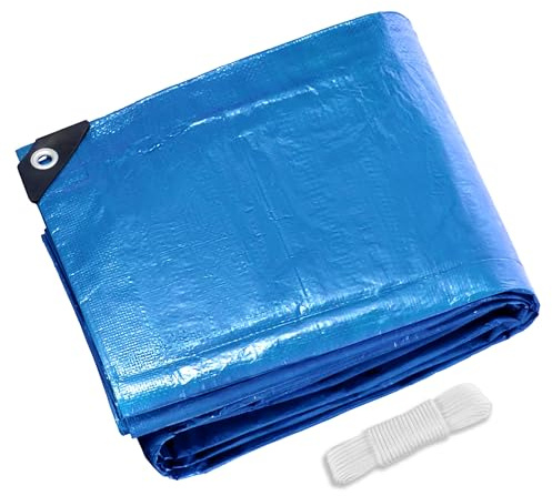 Telone Impermeabile 240 x 960 cm Impermeabile Multiuso Telone Occhiellato Rinforzato Pe con Occhielli per Camion, Piscina, Mobili da Giardino, Blu