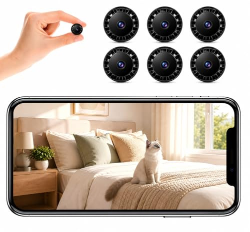 NOBEYSTON Mini Telecamera Spia WiFi Interno/Esterno, Videocamera Sorveglianza 1080P, Visione Notturna, Rilevamento di Movimento, Controllo Remoto Con App per Casa/Bambini A/Y (Black, Mini 6 PCS)