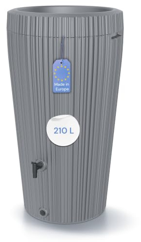 YourCasa Regntunna 210 liter [EcoVase] med vattenkran – planterbar – frostsäkert regnfat av plast – regnvattentunna – regnvattentank trädgårdsvattentank regnvattensamlare (grå)