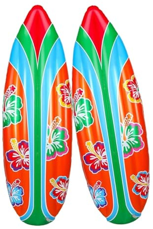 Inflatable Kids Surfboard Set - 2 Pieces Blow Up Pool Toy | PVC Summer Water Game Board Portable Beach Outdoor Party Backyard Fun Decoration Toy for Swimming Pool Play Recreation Use Durable