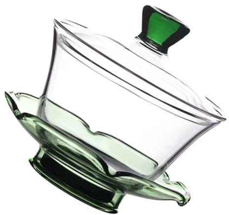 KICHOUSE Taza de Té Transparente Juego para Preparar Té Tradicional Chino en Casa Tipo Sopera de Vidrio Grueso 10 Cm Diámetro y 9 Cm Alto, Color Verde Adecuado para Hogar y Oficina