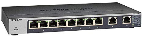 NETGEAR GS110MX Switch Ethernet 10 porte Gigabit/10G, Switch Unmanaged con 2 porte 10G/muti-gig, Struttura in metallo