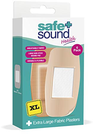 Safe and Sound Extra Large Fabric Plasters. Breathable Fabric. Durable and Flexible. 100mm x 50mm. 6 Pack