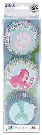 PME Set di 3 pirottini per Cupcake a Forma di Sirena, Confezione da 60, Carta patinata, Metallo