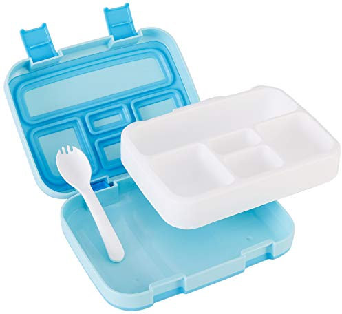 Kids Bento Lunch Box with Spork - Removable Microwave and Dishwasher Friendly Tray - Durable Leak-Proof with Toddler-Friendly Latches - 5 Compartments for On The Go Meal Snack Packing