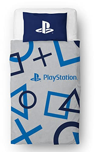 Character World Påslakan med Playstation-design, officiellt licensierad Sony Playstation-design, vändbara sängkläder med matchande örngott, polybomull, enkelsäng, blå, PYSBLEDS001UK1