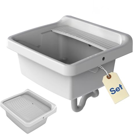 Waschbecken Ausgussbecken Kunststoff Keller Waschbecken Werkstatt Handwaschbecken Garage Ausgusswaschbecken Spülbecken Waschküche Waschtrog Garten Ausgussbecken Set