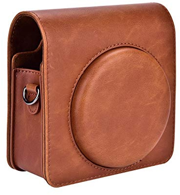 Camera Soft Case, Protective 13.5*13.5*6cm Camera Case, PU Leather Black/Brown Soft with Strap for Instax SQ6 Digital Camera(Brown, White)