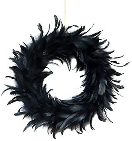 Federkranz Schwarz Natürlicher Federkranz Deko 40 cm Haustürkranz Dekorationszubehör Halloween Dekorationen