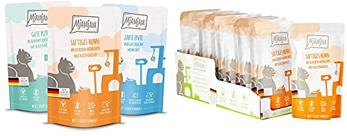 MjAMjAM MjAMjAM - Mixpaket IV, 12 x 125g, 1er Pack (1 x 1.5 kilograms) & Premium Nassfutter für Katzen - Quetschie - saftiges Huhn an leckeren Möhrchen, 12er Pack (12 x 125 g)