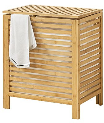 [en.casa] Bambus Wäschekorb Skövde 50,5 x 35,5 x 60 cm Wäschetruhe Wäschesammler mit herausnehmbarem Wäschesack 65 L