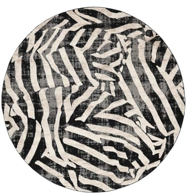 RugVista Nalori Teppich, Ø 240 cm, Schwarz/Beige | Moderne, Rund, Niedriger Stapel, Nur chemische Reinigung, Oeko-Tex 100, Wohnzimmer, Esszimmer, Schlafzimmer
