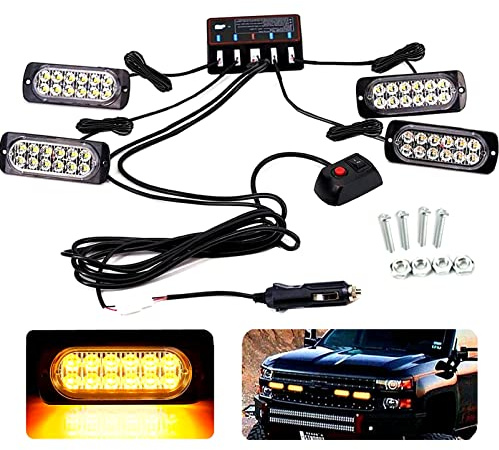 Amber Strobe Lights, 12 LEDs Emergency Caution Waterproof Warning Flashing Lights with Main Control Safety Lamp 12V Universal for Car Offroad Truck Trailer Caravan Camper Van (Yellow)