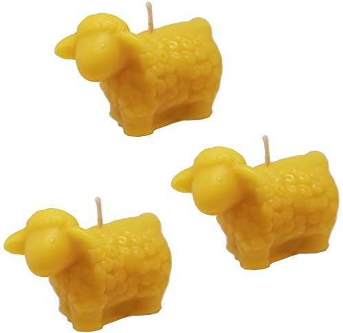 3 Kerzen in Form eines Schafes - handgegossen - aus reinem Bienenwachs