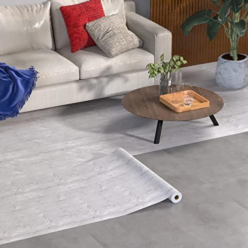 Homease PVC Bodenbelag Selbstklebende Holzoptik Vinylboden, Rutschfeste Wasserdichte Schneidbar Vinylbodenbelag Bodenaufkleber für Bettzimmer, Küche, Wohnzimmer, 60x500cm Beigegrau