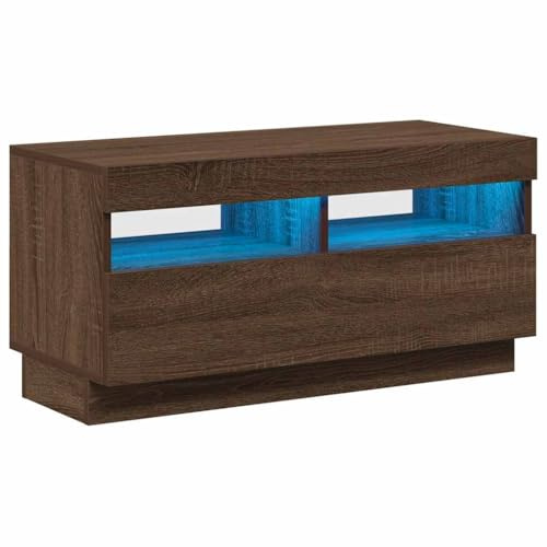 vidaXL TV Schrank mit LED-Leuchten Lowboard TV Möbel Tisch Board Sideboard Fernsehschrank Fernsehtisch HiFi-Schrank Braun Eichen-Optik 80x35x40cm