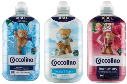 Testpaket Coccolino Ammorbidente Concentrato Convenience-Format XXL Konzentrierter Weichspüler Zart und Weich - Frühlingsluft - Tiare-Blüten und Rote Früchte (3 x 2Lt)