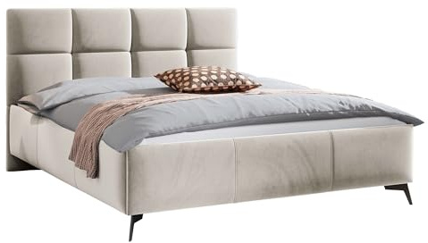 Mirjan24 Polsterbett Signese, Doppelbett mit Bettkasten, Lattenrost + Gasdruckfedern, Elegante Metallfüße, Bett mit Polsterkopfteil, Bettgestell, Elegante Ehebett (140 x 200 cm, Fresh 01)