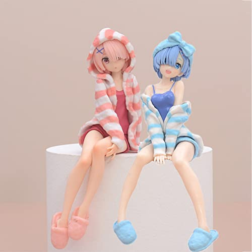 Jilijia Lot de 2 figurines d'anime Rem Ram en PVC - Figurines de dessin animé mignon - Ornement