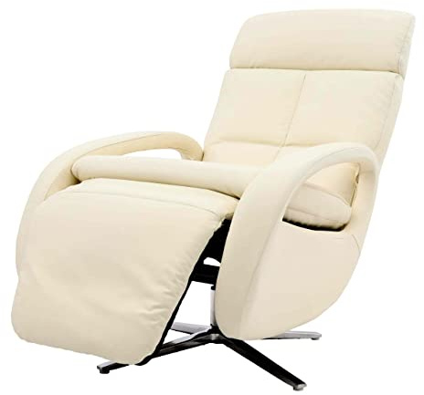 Mendler Relaxsessel HWC-L11 Voll-Leder - Creme-weiß | Design Fernsehsessel, TV-Sessel, Liegesessel, Liegefunktion, drehbar