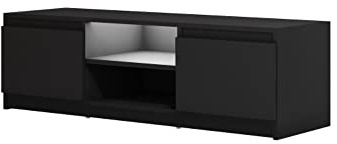 MINIO go for it - TV-Schrank Dingo 120cm Lowboard für Fernseher | TV-Kommode TV lowboard stehend mit 2 Klapptüren & 2 offenen Fächern TV Möbel Schwarz Graphit - Lowboard mit LED