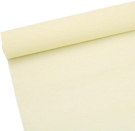 ODETOJOY Rollo de papel crepé de de 70 g para hacer flores, hojas de papel crepé blanco, verde, rosa, 10 pulgadas de ancho, 8 pies de longitud (beige amarillo pálido)