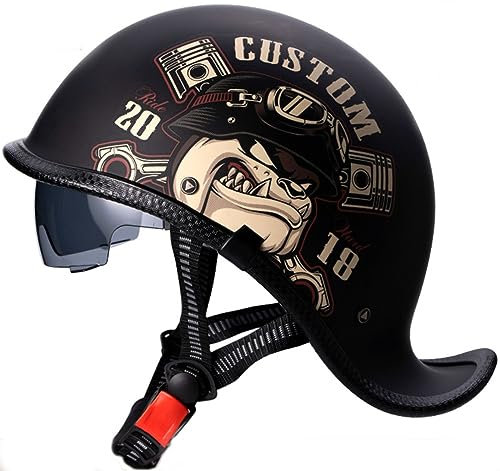 Retro Motorrad Halbhelme, Brain-Cap, Halbschale, Jet-Helm, Roller-Helm, Halbschalenhelm Mit ECE-Zertifizierung Scooter-Helm Mofa-Helm, Für Damen Und Herren Mit Built-In Visier 1,M